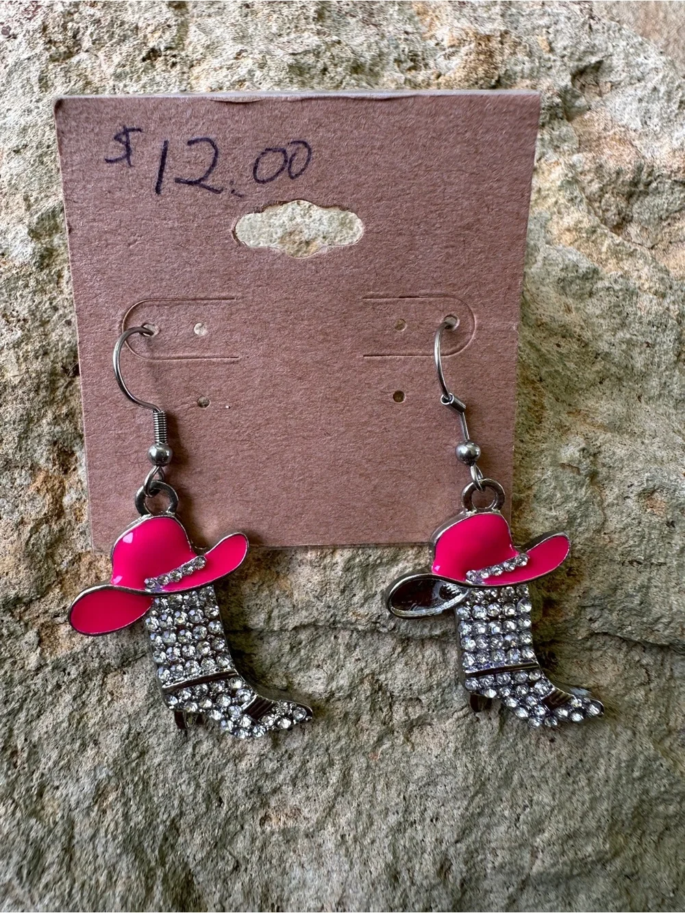 Pink Cowgirl Boot Dangle Earrings